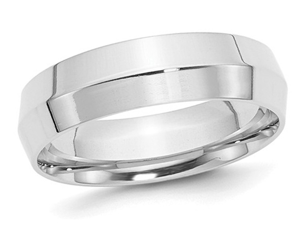 Mens 14K White Gold 6mm Comfort Fit Wedding Band with Knife Edge - 10.5