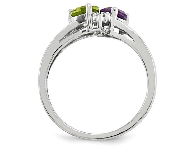 Natural Amethyst and Peridot Heart Ring 7/10 Carat (ctw) in Sterling Silver - 9