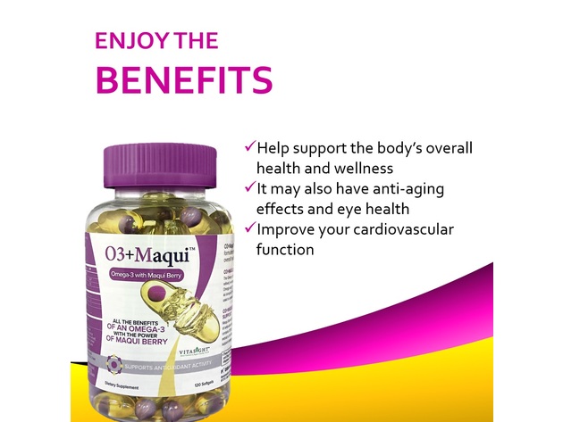 Omega 3 + Maqui Berry with added EPA & DHA essential fatty acids-rich in antioxidants, Supports Immune System, Joint, Heart, Skin & Brain Health-High potency 120 Softgels