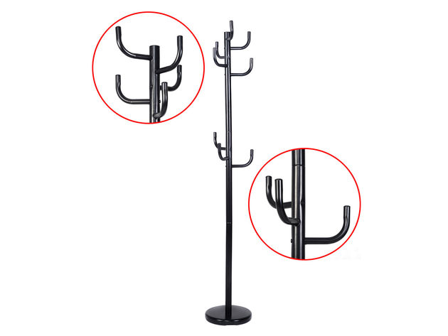 Costway Metal Coat Rack Hat Stand Tree Hanger Hall Umbrella Holder Hooks  Black