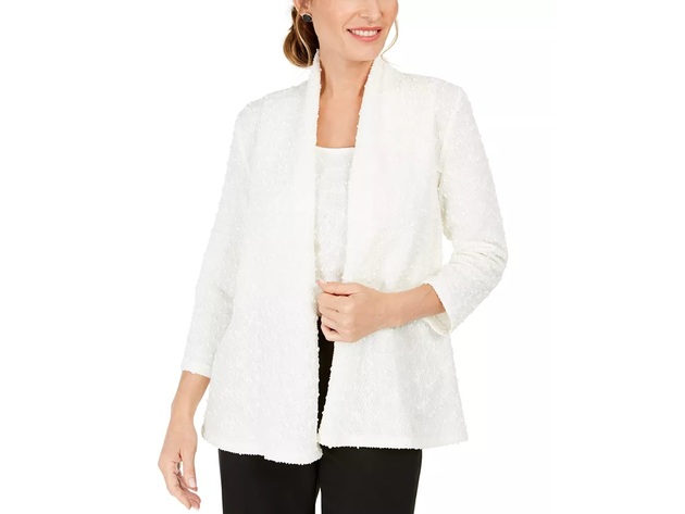Kasper Women's Petite Textured Sequined Jacket white Size Small