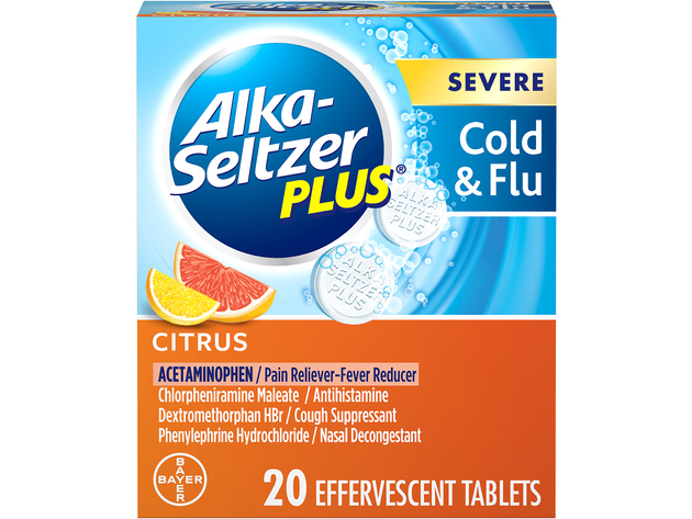 Alka-Seltzer Plus Effective Severe Cold & Flu Citrus Effervescent Tablet, Get Fast and Effective Relief from Your Cold and Flu Symptoms, 20 Counts
