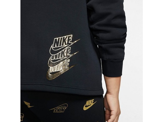 Nike Women's Sportswear Shine Metallic-Graphic Half-Zip Top Black Size Extra Small