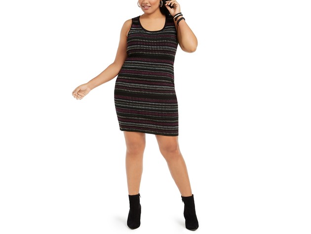 Derek Heart Women's Trendy Plus Size Metallic-Stripe Bodycon Dress Black Size Extra Large