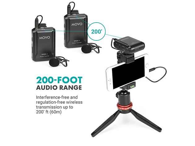 Movo WMX-1-DUO 2.4GHz Dual Wireless Lavalier Microphone System 