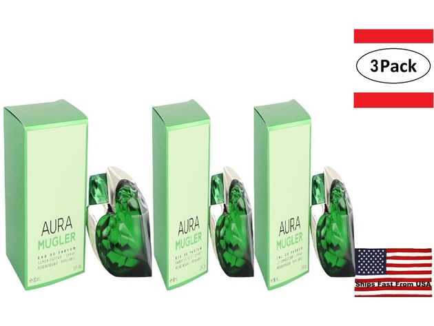 3 Pack Mugler Aura by Thierry Mugler Eau De Parfum Spray Refillable 3 oz for Women