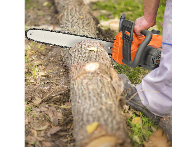 Electric 16-inch Chain Saw Compact Powerful Chainsaw 13Amp w/ Automatic Oiling - Orange + Gray