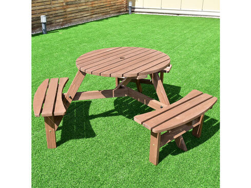 6 Feet Outdoor Picnic Table Bench Set for 6-8 People-Brown | Costway