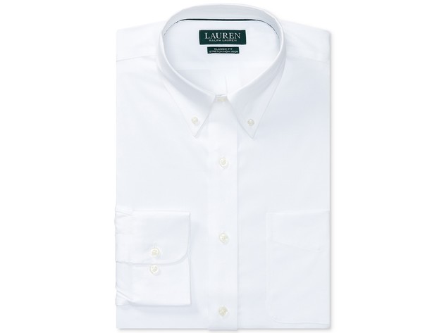 Ralph Lauren Men's Slim Fit Non-Iron Stretch Pinpoint Dress Shirt White Size 18x34-35