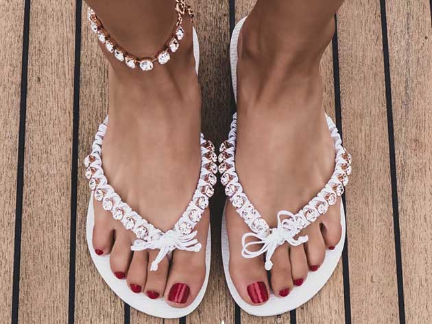 Havaianas® Handmade Swarovski® Crystal Flip Flops (White/US Size 9-10)