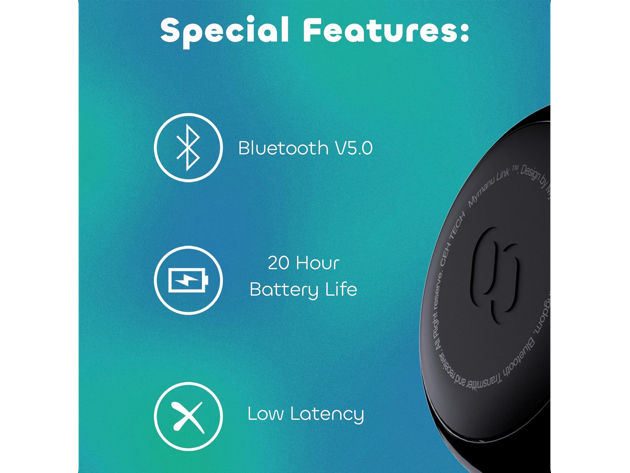 Mymanu Link - Wireless Bluetooth Transmitter & Receiver for Planes, Gyms, Vehicles, Gaming and more!