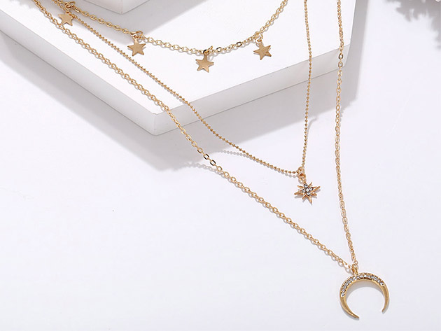 3-Piece Pav'e Celestial Charm Necklace with Swarovski Crystals