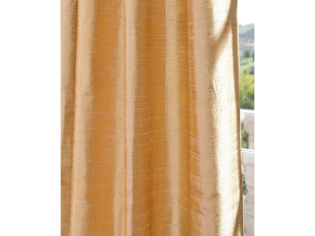 Exclusive Fabrics & Furnishings Textured Dupioni Silk 50 Inches x 108 Inches Curtain Panel, Give Any Room a Stylish Glow, Light Beige