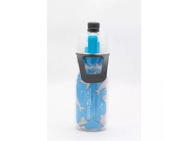 O2COOL Elite Mist N Sip Insulated Arctic Kids' Squeeze Bottle with Silicone Cap, 12 Ounces, Shark