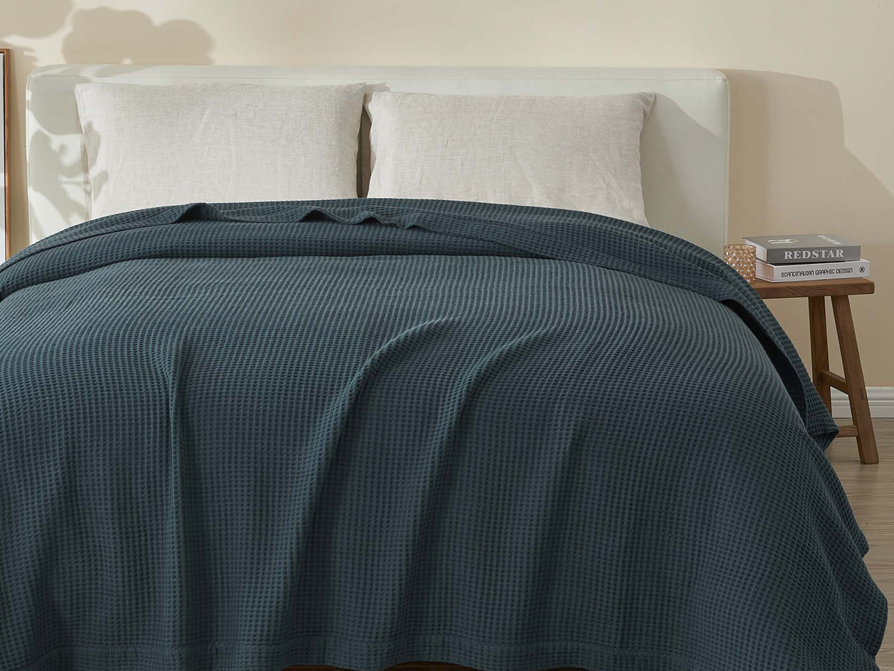 Vintage Cotton Waffle Blanket (Throw/Indigo)