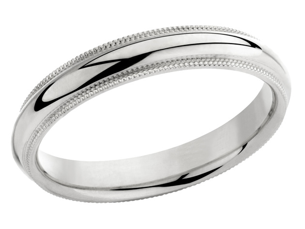 Ladies or Mens Comfort Fit 4mm Milgrain Wedding Band in Sterling Silver - 5.5