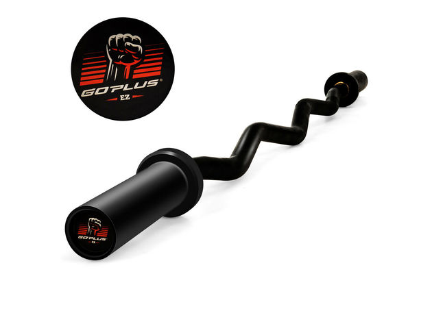 Goplus 48''Phosphate Steel Olympic EZ Curl Bar 28mm Grip Home Gym Fitness Equipment - Black