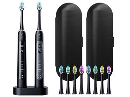 JetWAVE Sonic Toothbrush Double Set with Dual Charging Base, 8 Brush Heads & 2 Travel Cases