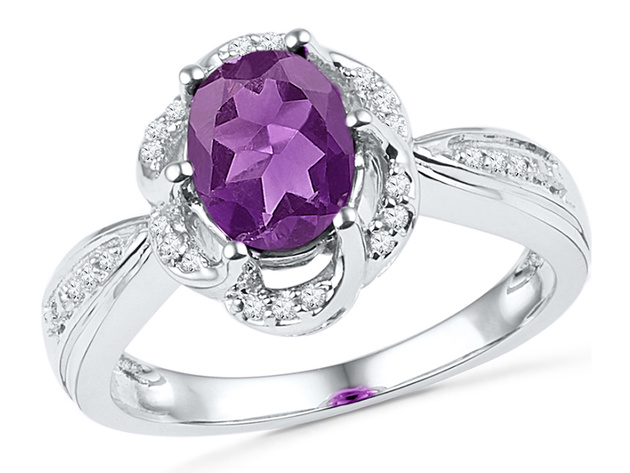 Created Amethyst (1 1/2 Carat ctw) and Diamond Ring in 10K White Gold - 8