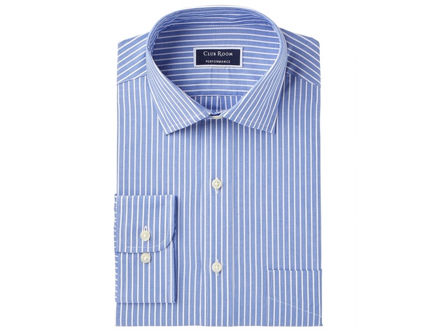 Club Room Men's Slim-Fit Performance Wrinkle-Resistant Striped Dress Shirt  Blue Size 18X34-35
