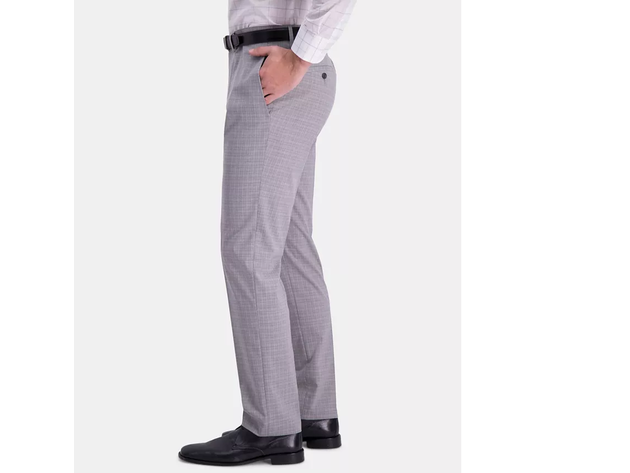 Kenneth Cole Reaction Men's Slim-Fit Performance Stretch Mini-Plaid Dress Pants Sliver Size 36X32