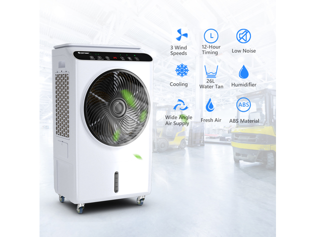 Costway Evaporative Portable Air Cooler Fan & Humidifier W/ Remote Control 12 Timer - Black + White