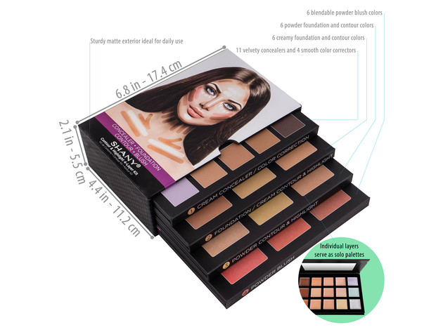 SHANY 4-Layer Contour and Highlight Makeup Kit - Set of Concealer/Color Corrector, Foundation, Contour/Highlight, and Blush Palettes