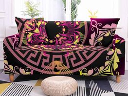  Elastic Sofa Cover for L.R. Mod Sectional Corner Sofa (Black/Pink)