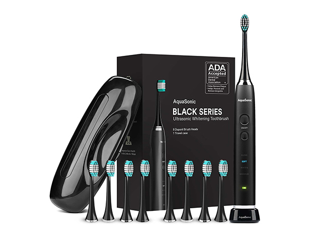 AquaSonic Black Series Toothbrush & Travel Case With 8 DuPont Brush Heads