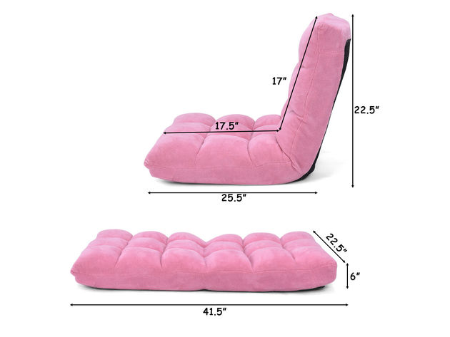 Costway Adjustable 14-Position Floor Chair Folding Lazy Gaming Sofa Chair  Cushioned-Pink