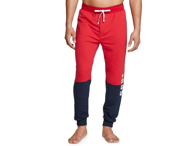 Tommy Hilfiger Men's Color Block Logo Joggers Red Size Extra Large