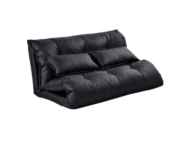 Costway PU Leather Foldable Modern Leisure Floor Sofa Bed Video Gaming 2 Pillows Black