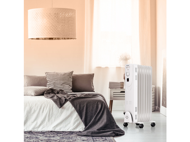 Costway 1500W Oil Filled Heater Portable Radiator Space Heater w/ 3 Heating Modes Indoor - White