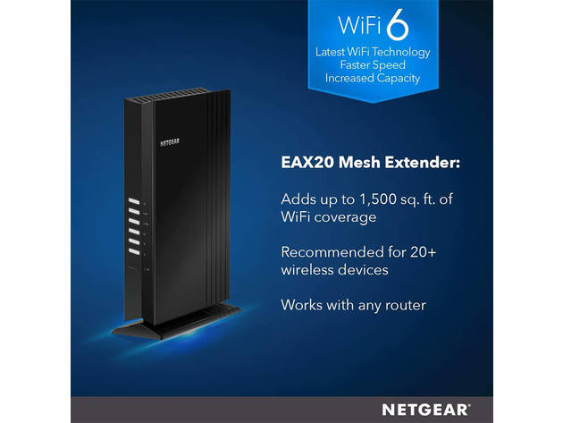 Netgear EAX20100NAS Dual-band WiFi 6 Mesh Extender, 1.8Gbps