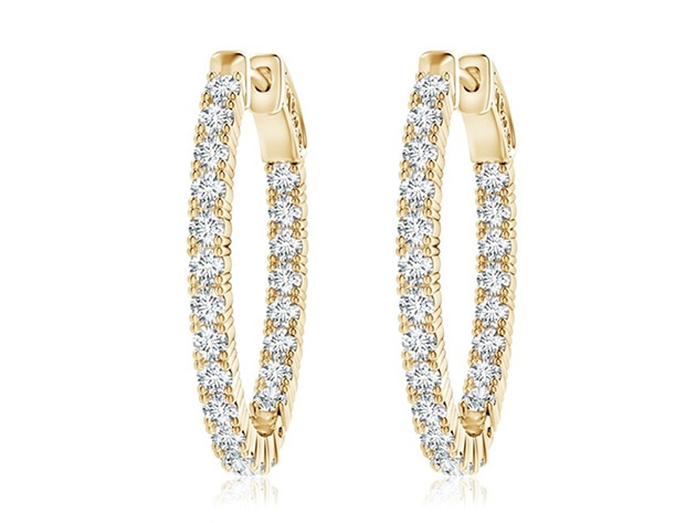 1 Carat CZ TW Gold Plated Inside Out Hoop Earrings