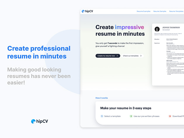 Hipcv Resumé Builder Pro Plan: Lifetime Subscription 