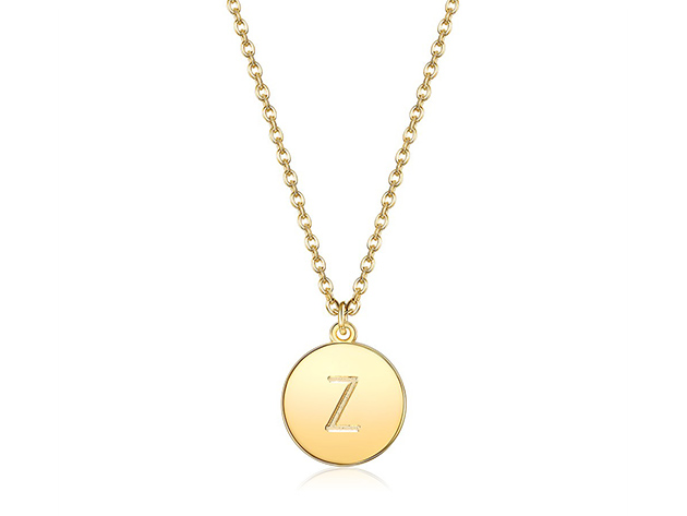 18K Gold Plated Smooth Disc Initial Necklace (Letter Z)