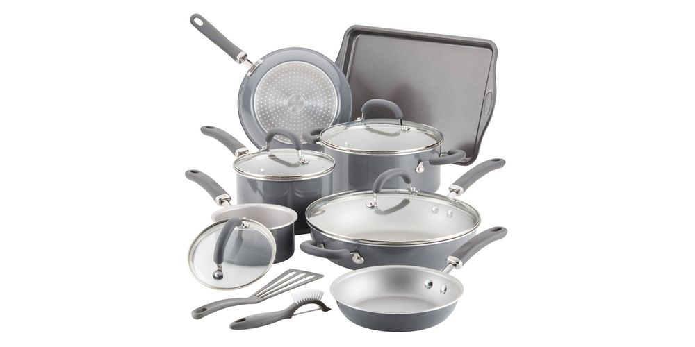 Rachael Ray Create Delicious Aluminum Nonstick Cookware Pots and Pans Set, 13 Piece, Gray (New Open Box), on sale for $144.15 (30% off)