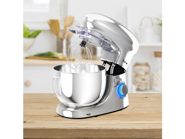 Costway 6.3 Quart Tilt-Head Food Stand Mixer 6 Speed 660W w/Dough Hook, Whisk Silver - Silver