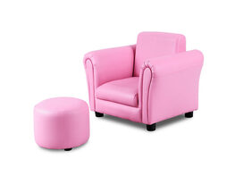 Costway Pink Kids Sofa Armrest Chair Couch Children Toddler Birthday Gift w/ Ottoman - Pink