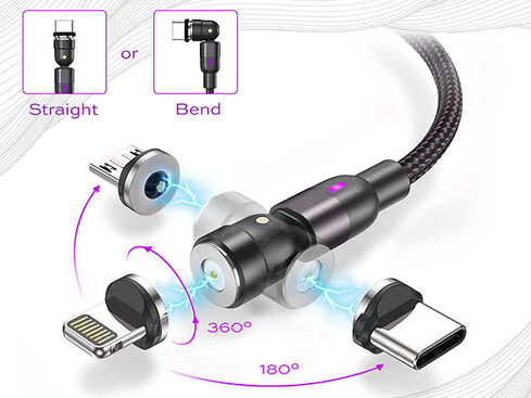 Statik 360 Cable Rotating Phone Charger Made of Durable Nylon Braid Fast