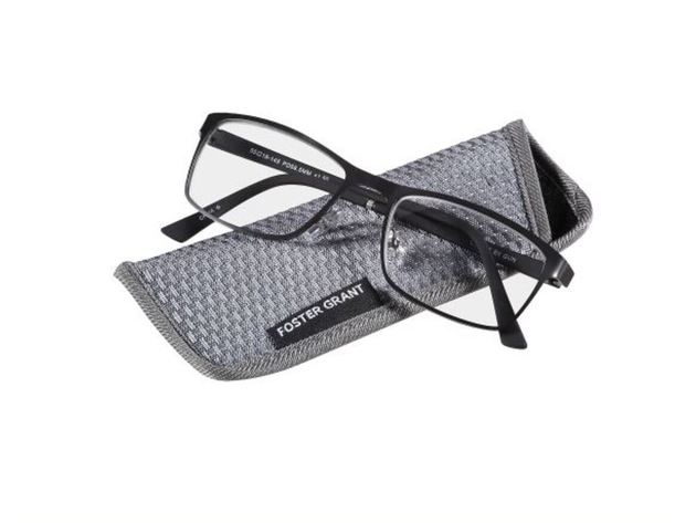 Foster Grant Mens Eli Gun Rubber Temples Prescription Quality Lenses Reading Glasses with Case, + 1.75