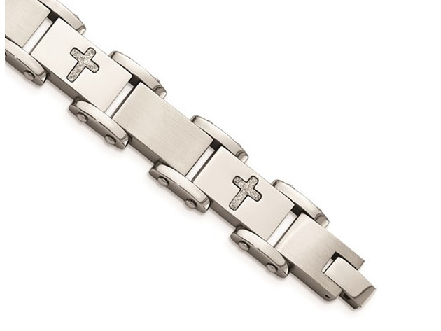 Mens Stainless Steel Cross Bracelet 8.75 Inches