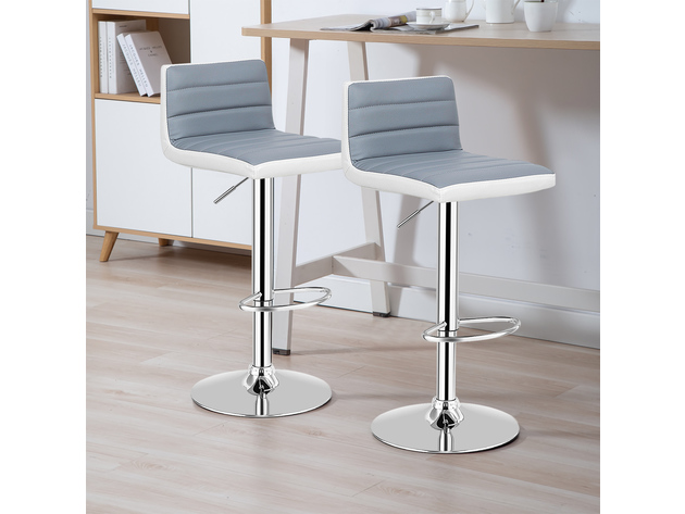 Costway Set of 2 Bar Stools Adjustable Barstool PU Leather Swivel Pub Chairs Armless - Gray + White