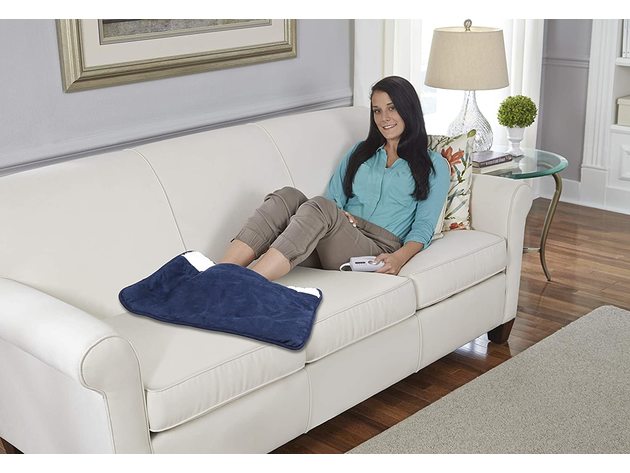Serta Super Soft Microsuede Sherpa Deluxe Electric Heated Foot Warming Pad Navy Blue - Navy