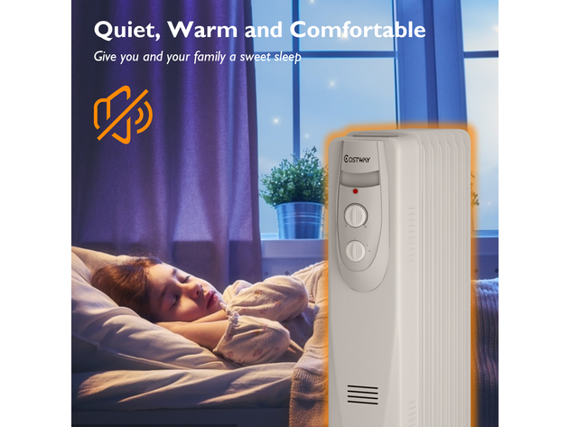 Costway 1500W Portable Electric Oil Filled Radiator Heater 7-Fin Safety Shut-Off Quiet White