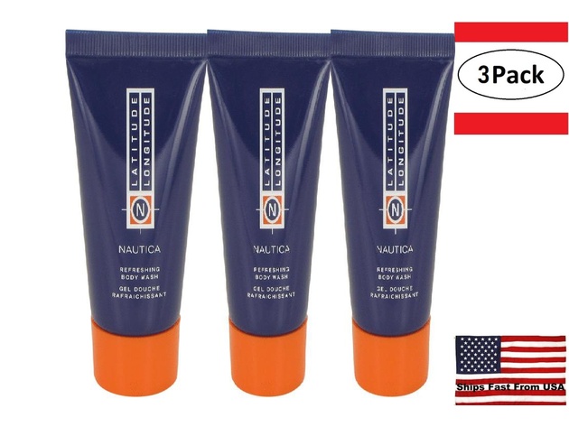 3 Pack LATITUDE LONGITUDE by Nautica Body Wash Shower Gel 1 oz for Men