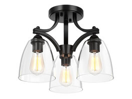 Costway 3-Light Semi Flush Mount Ceiling Light Fixture Vintage Clear Glass Pendant Lamp - Black