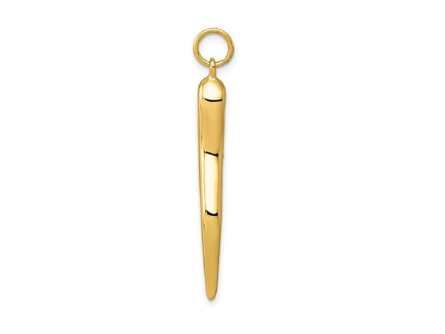 14K Yellow Gold Large Solid Italian Horn Pendant Necklace with Chain