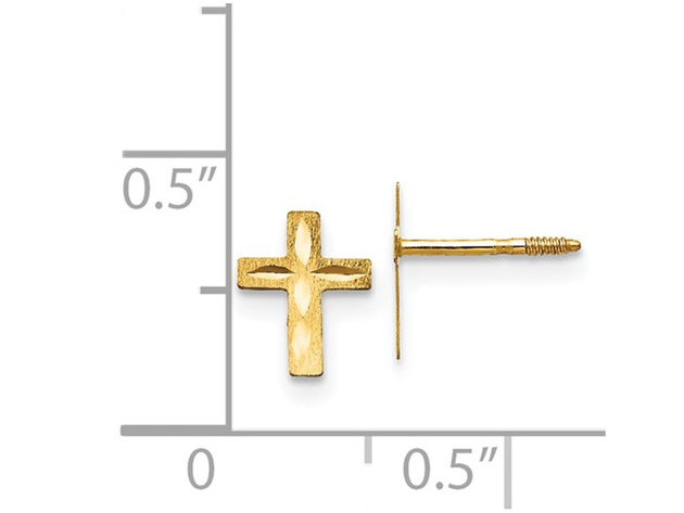 Baby Diamond Cut Cross Earrings in 14K Yellow Gold